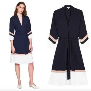 JOIE Navy Aydrien Striped Cady Midi Dress Colorblock Fit & Flare,  Sz 12